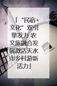 “民宿+文化”双引擎发力 农文旅融合发展激活天水市乡村游新活力