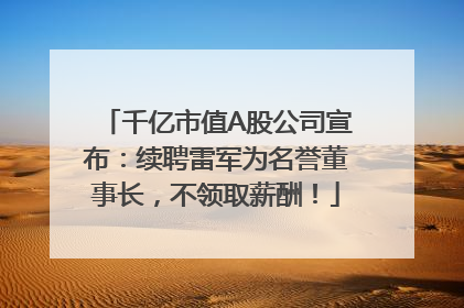 千亿市值A股公司宣布：续聘雷军为名誉董事长，不领取薪酬！